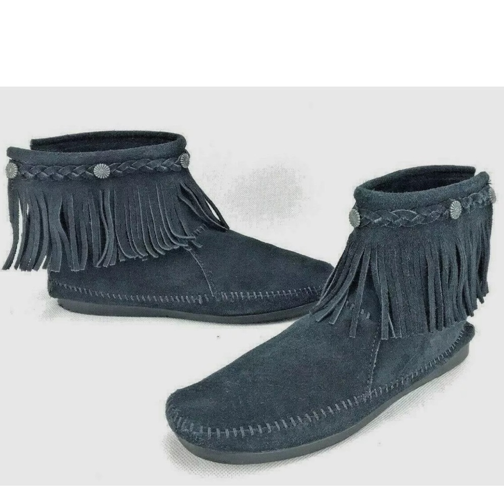 Minnetonka Fringe Ankle Boots Suede Leather